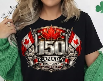 Canada 150 Anniversary png SVG,1867-2017 Canadian Confederation Crest Sublimation,Metallic Maple Leaf Shield Design,Canada Gift