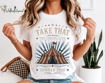Take That „The Circus Live“ Tourshirt Sommer 2026 (SVG, blauer Glitzer, PNG), Design für Konzertmerchandise, Geschenk für TT-Partyband-Fans (PNG)