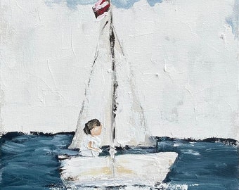 Original Figurative Coastal Beach Painting 'Sailing Boat''