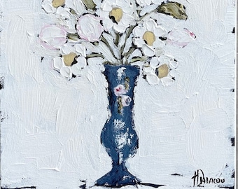 Original Still Life Painting 'Daisies in Blue Vase'