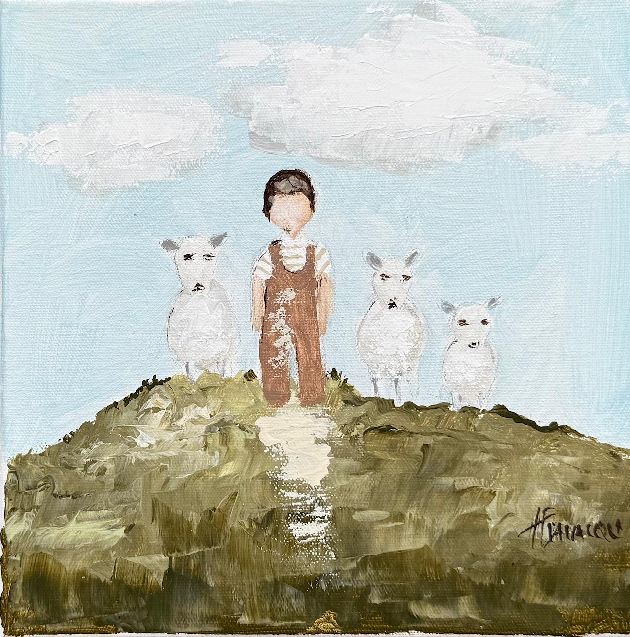 Original Painting Figurative 'Boy with Sheep'