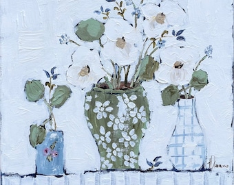 Original Still Life Painting &#39;White Pansies&#39;