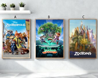 ズートピア 水彩画プリント：ニックとジュディ、子供部屋の装飾 V381