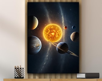 Solar System Digital Canvas, Space Planets Poster, Universe Wall Decor