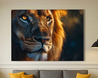 Majestic Lion Canvas Wall Art, Wild Animal Portrait Print, Safari Wildlife Canvas Decor