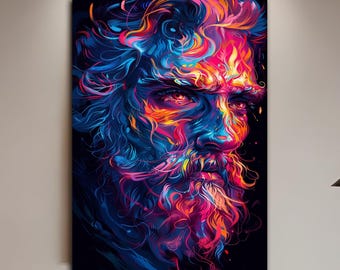 Vibrant Abstract Male Portrait Canvas, Colorful Expressionist Face Print, Bold Modern Artwork