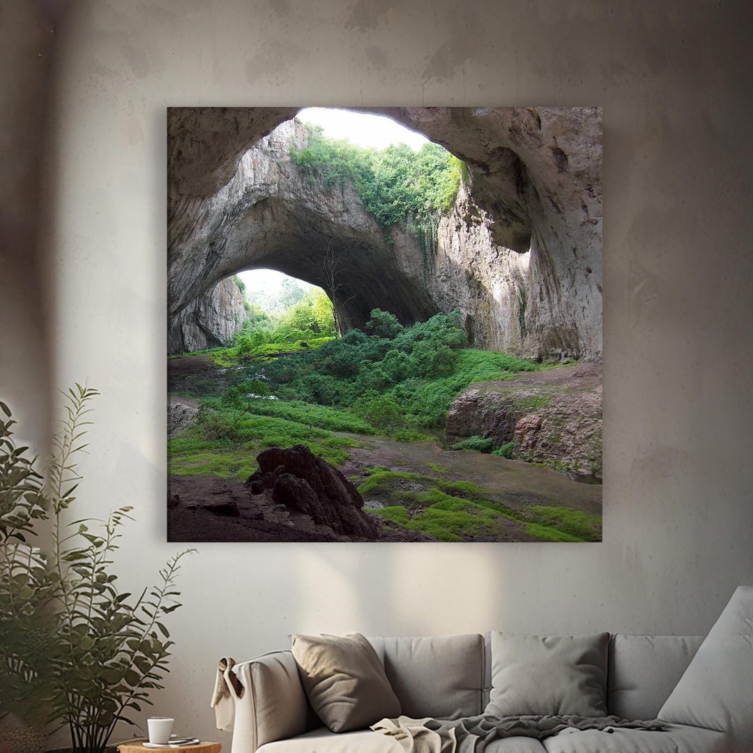 Natural Cave Arch Landscape Canvas Wall Art, Green Nature Poster ...