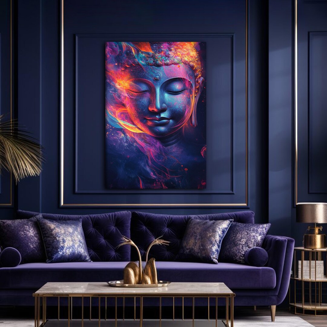 Vibrant Buddha Wall Art, Colorful Spiritual Canvas Print, Meditative ...