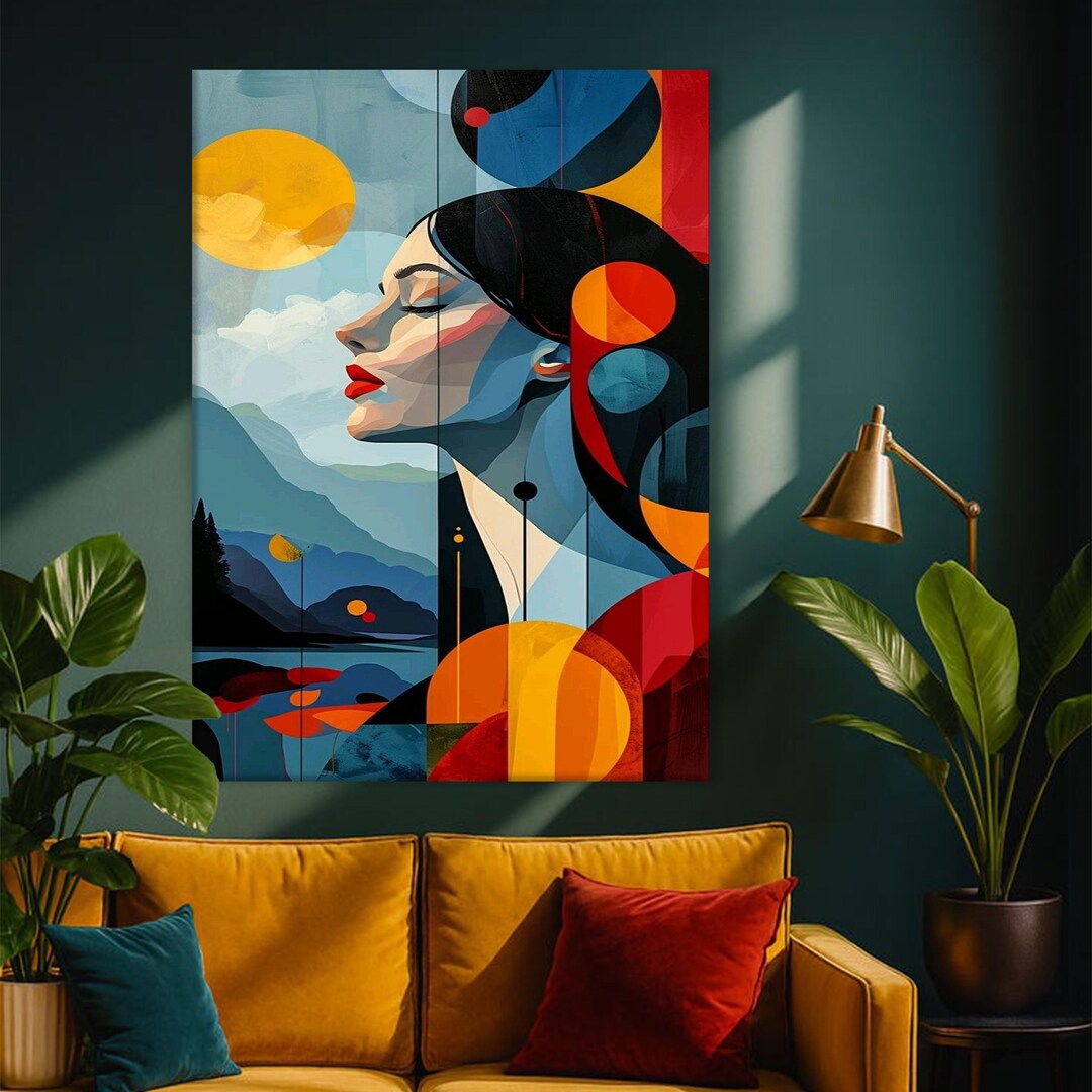 Abstract Woman Portrait Canvas, Modern Colorful Female Wall Decor ...