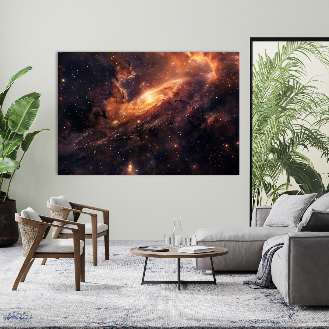 Golden Galaxy Wall Art, Cosmic Nebula Space Photography, Modern ...