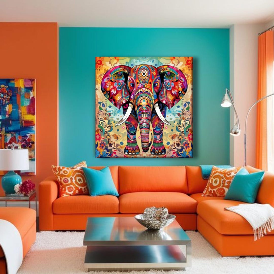 Colorful Elephant Canvas Wall Art, Boho Mandala Animal Painting ...