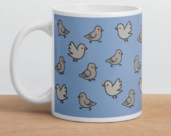 Pigeon Mug: Minimalist Ceramic Coffee Cup, Bird Lover Gift - Blue