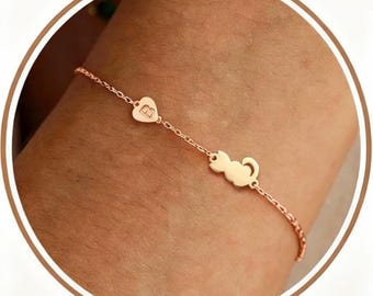Dog Mom Initial Bracelet – Heart & Paw Charm, Adjustable Gold Jewelry
