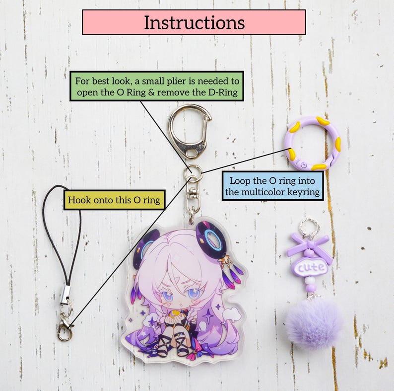 Genshin Impact 7pc Acrylic Keychain & Phone Strap DIY Bundle With Anime ...