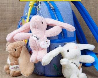 6" Bunny Plushie 4Pc Keychain Phone Charm Bundle – Soft Long-Eared Rabbit Charm & Rope Lanyard | Kawaii Bag Accessory | Cute Gift for Her