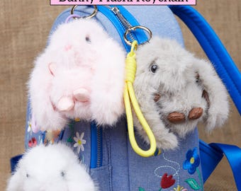 Bunny Plushie 3Pc Keychain Bundle – Soft Fluffy Rabbit Charm with O-Ring & Rope Lanyard | Kawaii Bag Accessory | Cute Gift for Her