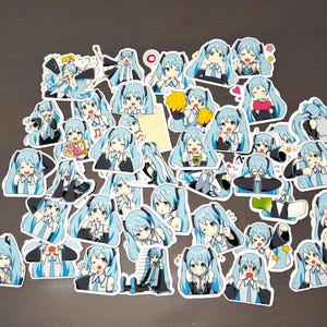 Hatsune Miku 200 Fan Stickers, 5 juegos, pegatinas Vocaloid, pegatinas para portátiles, dibujos animados, pegatina linda de Miku, pegatina de diario, 初音ミク, sin repetición imagen 9