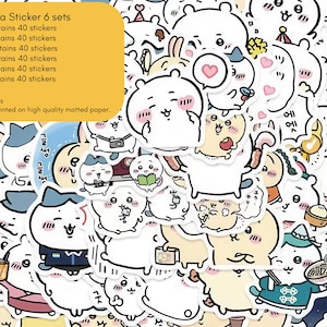 Chiikawa 240 pegatinas, 6 juegos, sin repetición, pegatinas de manga, pegatinas de anime, arte manga, portátiles, libros, tazas, diarios, tazas, álbumes de recortes
