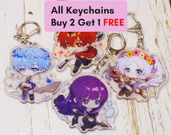 Frieren: Beyond Journey's End 7Pc Acrylic Keychain & Phone Strap Bundle, Frieren DIY Charm Bundle, Chibi Frieren, Himmel, Fern, Stark,