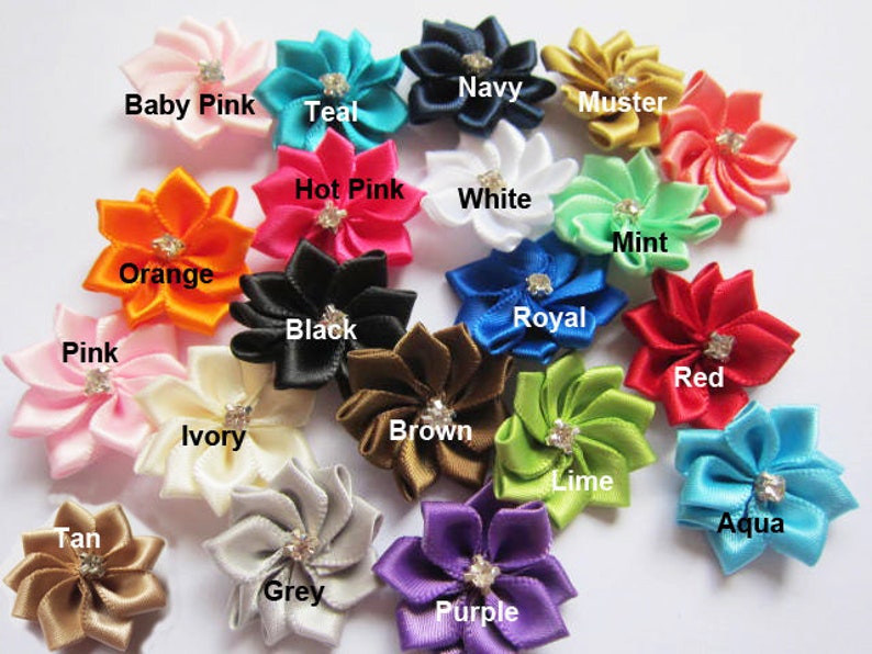 20/100 pcs Satin Ribbon Flower Appliques w/Rhinestone 30mm A025 U PICK 20/100 pcs Satin Ribbon Flower Appliques w/Rhinestone 30mm A025 U PICK