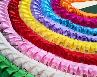 5y Two Tone Satin Organza Lace Edge Trim 1.5" Wedding Ribbon Sewing-u pick
