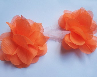 1 yard 2.5" Chiffon Flowers Lace Trim-Orange CH014