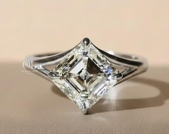 Anillo solitario de diamantes Asscher cultivados en laboratorio de 3 quilates / Anillo nupcial único