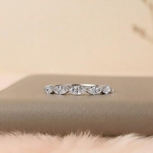 Marquise Lab Grown Diamond Band, Half Eternity Wedding Ring, Bridal Stacking Ring