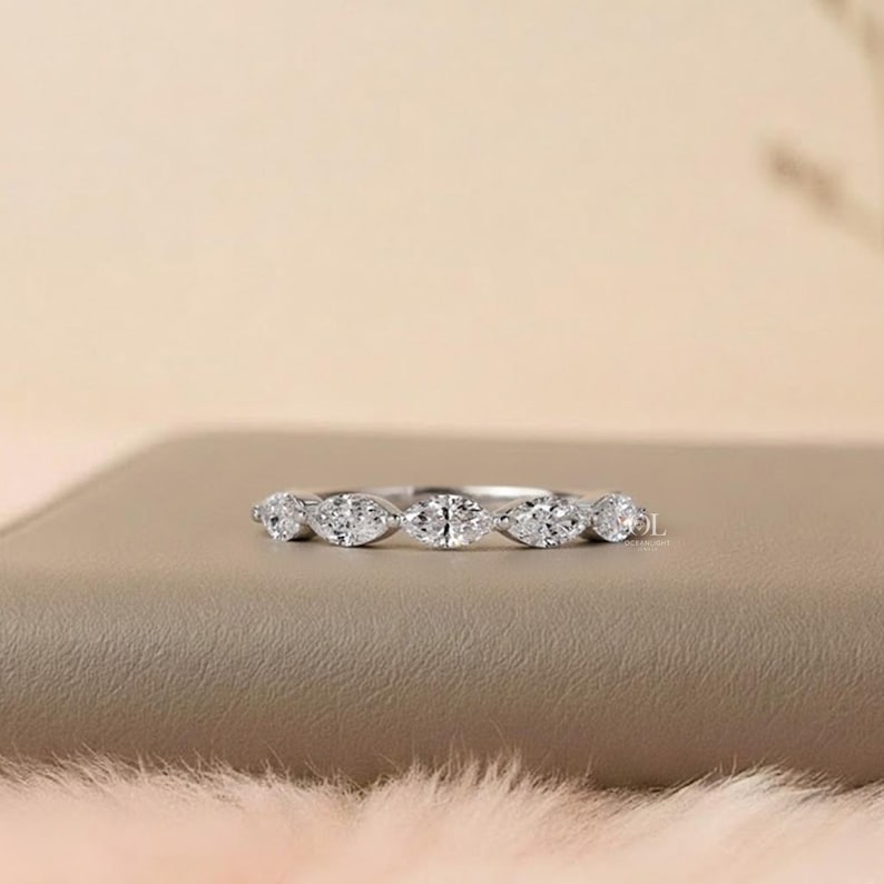 Marquise Lab Grown Diamond Band, Half Eternity Wedding Ring, Bridal Stacking Ring