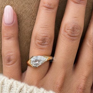 Gold pear cut lab grown diamond ring for her