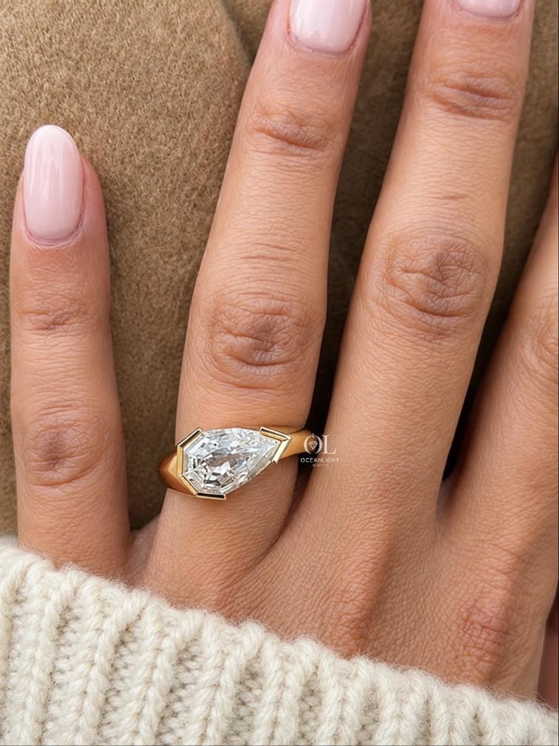 Gold pear cut lab grown diamond ring for her