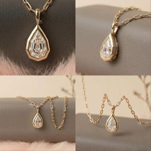 2.00CT Modified Pear Cut Diamond Pendant Necklace, Bezel Set Pear Diamond Necklace, Lab Grown Diamond Pendant, Geometric Gold Necklace image 6