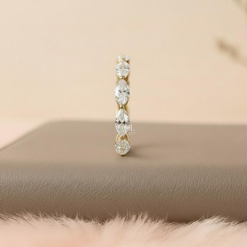Lab Grown Diamond Marquise Eternity Ring, Dainty Wedding Band, Matching Engagement Ring Band
