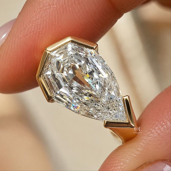 Modified Pear Cut Lab Grown Diamond Engagement Ring, Gold Solitaire Ring, Unique Pear Shaped Ring, Modern Promise Ring, Gift for Her