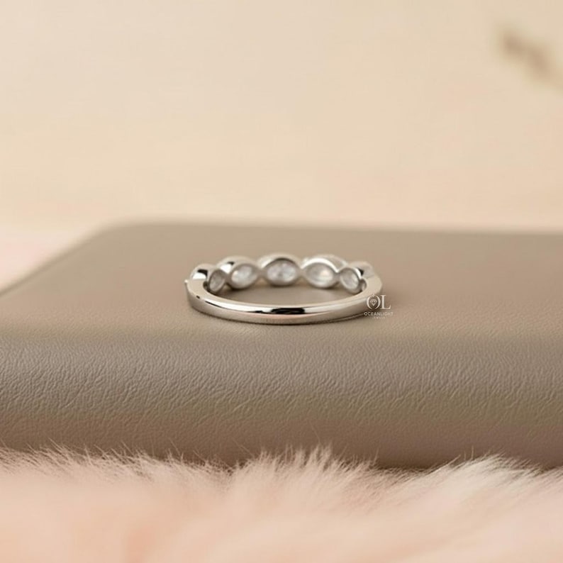 Gold Marquise Diamond Wedding Band, Lab Grown Diamond Eternity Ring, Matching Bridal Band