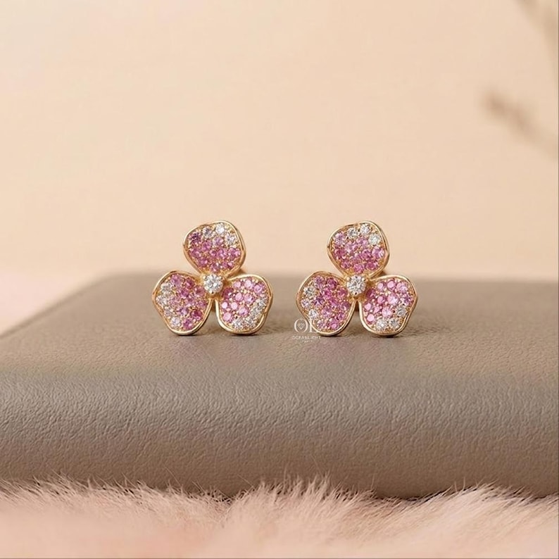 Pink Flower Stud Earrings