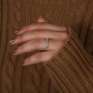 Minimalist Marquise Diamond Wedding Ring, Stackable Gold Band, Anniversary Gift for Her