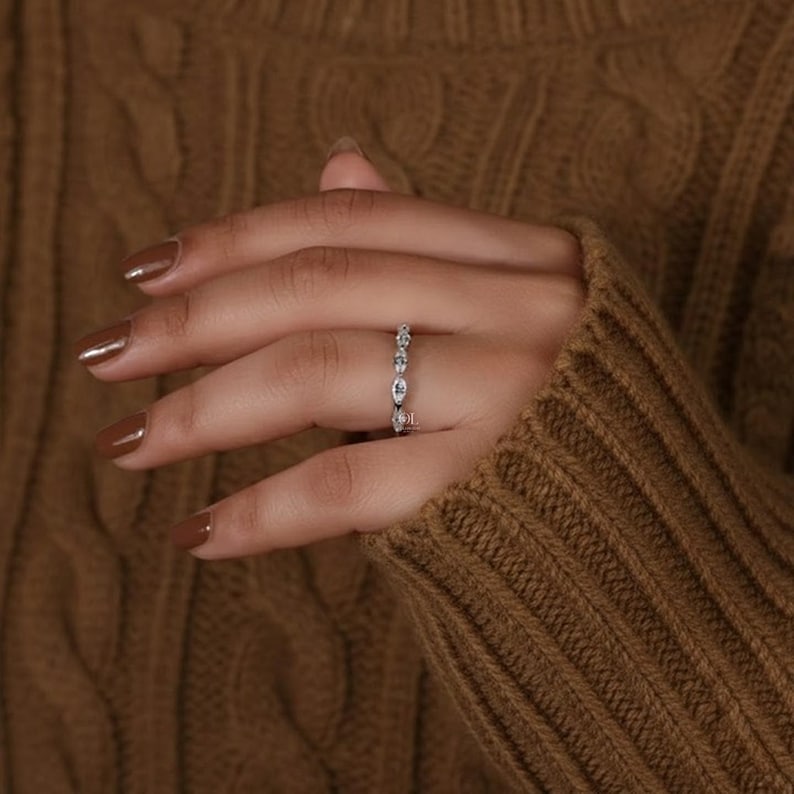Minimalist Marquise Diamond Wedding Ring, Stackable Gold Band, Anniversary Gift for Her
