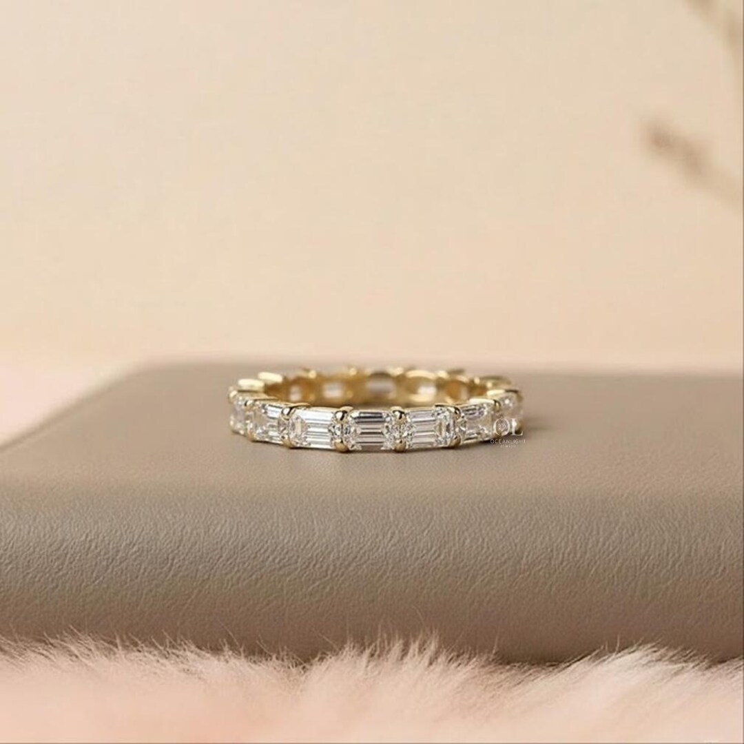 14k Gold Baguette Lab Grown Diamond Wedding Band, Solid Gold Half ...