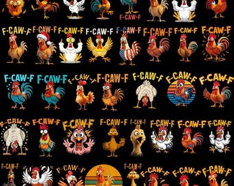 40+ F-Caw-F Chicken PNG-bundel – Funny Farm Rooster Clipart, Sarcastic Chicken Sublimation Designs