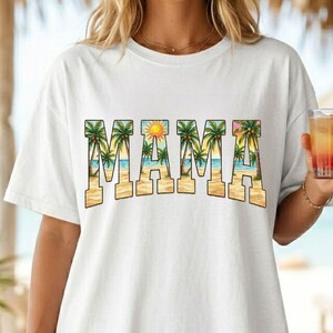 Mama Beach T-shirt, Coastal Ocean Theme, Cool Summer Pullover for Moms, Gift for Mother, Beach Style Shirt