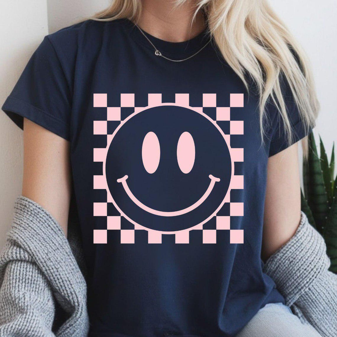 Retro Smiley Face PNG Bundle, Colorful Checkered Happy Faces Clipart ...