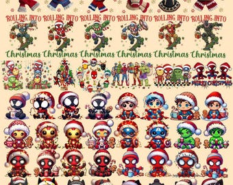 Cute Superhero Christmas Bundle – 50+ PNG Festive Characters Clipart
