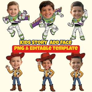 Kids Space Ranger & Cowboy Add Face PNG, Editable Photo Insert Template, Personalized Character Design
