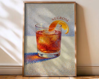 Negroni Cocktail Print Poster - Negroni Bar Poster, Cocktail Poster for Kitchen or Lounge, Trendy Chic Cocktail Art Print