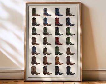 Cowboy Boot Art, Cowboy Boots Collage Poster Print, Cowgirl wall art, Trendy Wall Print
