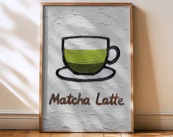 Minimalist Matcha art Print - Green matcha poster print, minimal kitchen cafe aesthetic, matcha gift, matcha painting