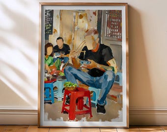 Anthony Bourdain Poster - Bourdain in Vietnam painting - retro mid century home artwork