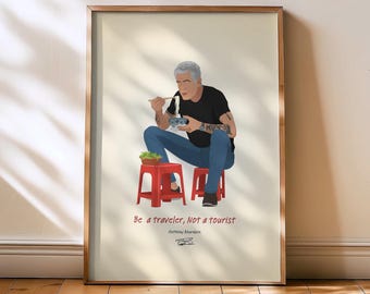 Anthony Bourdain Quote Print – Bourdain Retro Wall Art poster – Minimalist Living Room Travel Print
