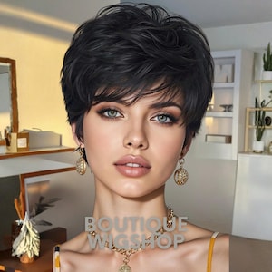Short Pixie Wig Women Black Layered Hair Natural Style